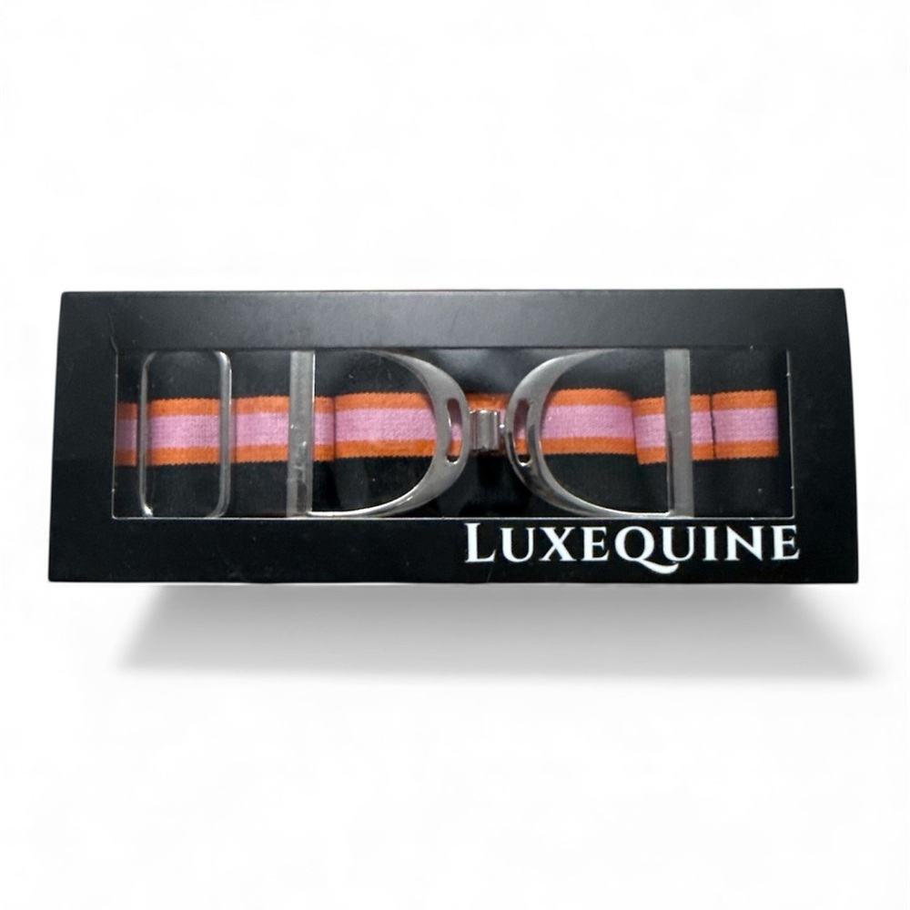 NWT Luxequine 1 1/2” Black Orange & Pink Striped Belt w/Silver Stirrup Buckle - Picture 2 of 4